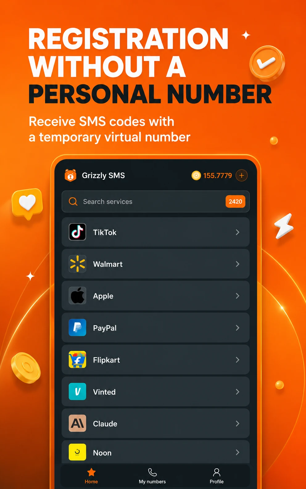 Grizzly SMS: Virtual Numbers screenshot