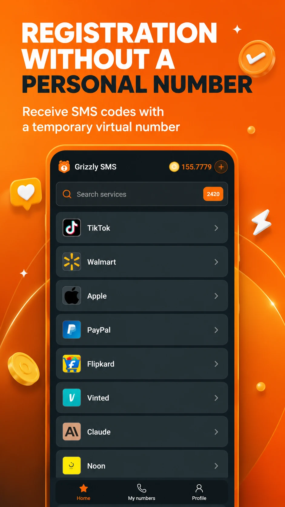 Grizzly SMS: Virtual Numbers screenshot